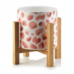 Doniczka ceramiczna ze stojakiem - Różowe Cętki - Osłonka