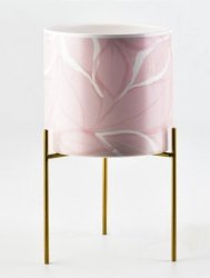 Doniczka ceramiczna na metalowym stojaku - Osłonka Różowe Liście