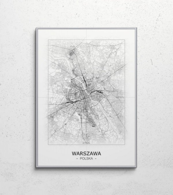 Warszawa - Czarno-biała mapa