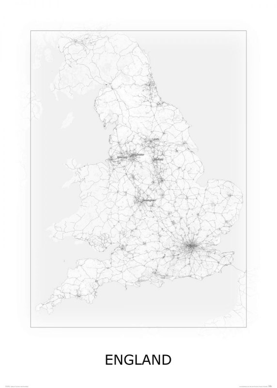 England, black&amp;white - mapa