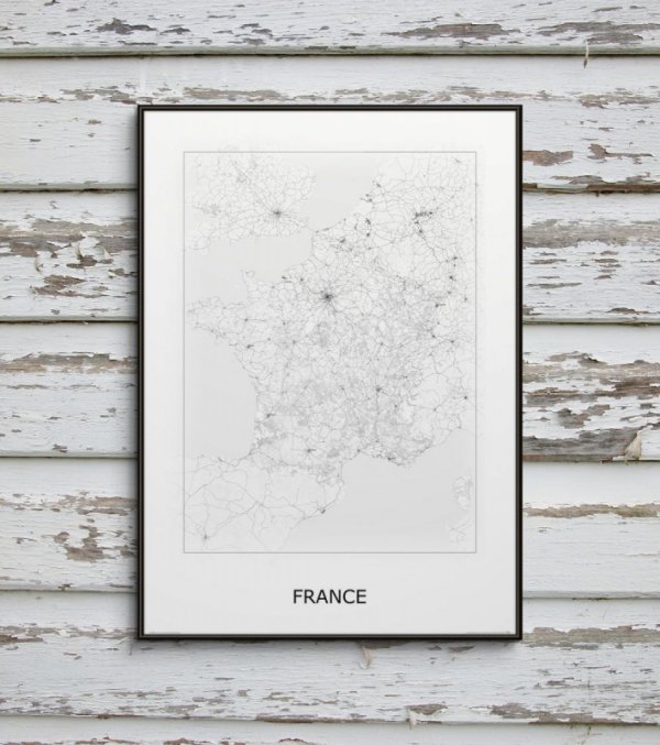 France, black&amp;white - mapa