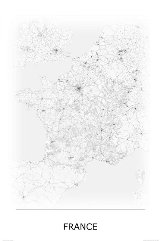 France, black&amp;white - mapa
