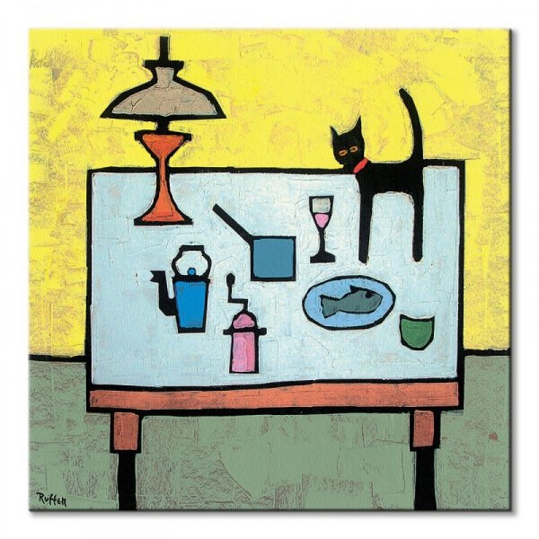 Cat And Fish Supper - obraz na płótnie