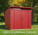 Domek ogrodowy z dachem dwuspadowym „Berry” model „Classic” typ 2, RAL 9006, białe aluminium