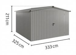 Metalowy domek narzędziowy EcoStar Euroline ESD 14 (310x310 cm) - dach dwuspadowy, drzwi 2-skrzydłowe, kolor szary aluminium RAL 9007