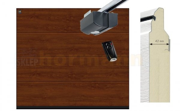 Brama automatyczna ISOMATIC 42 mm, 2500 x 2125, Przetłoczenia L, DecoColor, Dark Oak, z napędem elektrycznym