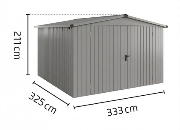 Metalowy domek narzędziowy EcoStar Euroline ESD 14 (310x310 cm) - dach dwuspadowy, drzwi 2-skrzydłowe, kolor szary aluminium RAL 9007