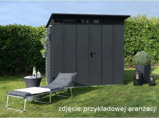 Domek ogrodowy z dachem dwuspadowym „Berry” model „Classic” typ 2, RAL 7016, antracytowy