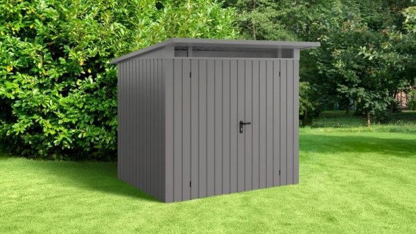 Metalowy domek narzędziowy EcoStar Euroline EPD 4 (214x166 cm) - dach jednospadowy, kolor szary aluminium RAL 9007