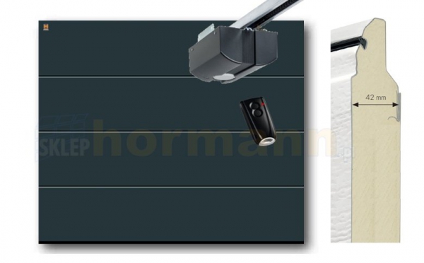 Brama automatyczna ISOMATIC 42 mm, 2500 x 2125, Przetłoczenia M, Woodgrain, brąz RAL 8028, z napędem elektrycznym