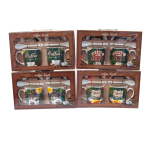 Kpl 2 kubków ceramicznych ze spodkami i łyżeczkami COFFEE , mix wzorów. 2X 300 m