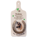 Deska dekoracyjna Na Szczęście z prawdziwą podkową - 70 Urodziny