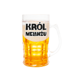 Art. dekoracyjny sztuczny kufel do piwa z napisem  Król melanżu . Wysokość 15,5 cm