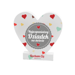 Drewniana tabliczka serce z podstawką wzbogacona lakierem UV z napisem Najwspanialszy Dziadek na świecie 14.8x15x1,5 cm