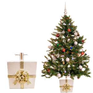 Stojak na choinkę PREZENT w kolorze kremowym, 25x20,5x31,5 cm