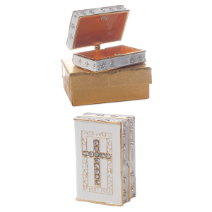 Puzderko metalowe z kryształkami z KRZYŻYKIEM . 6x4x2.8 cm