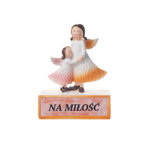 Figurka aniołki z tekstem na postumencie NA MIŁOŚĆ.  11x4.8x14.7 cm