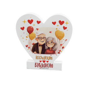 Drewniana tabliczka serce z podstawką wzbogacona lakierem UV z napisem Kochanym Dziadkom 9,5x1,5x15 cm