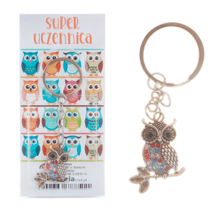 Breloczek do kluczy sowa mix kolorów Super uczennica 4.5x3cm