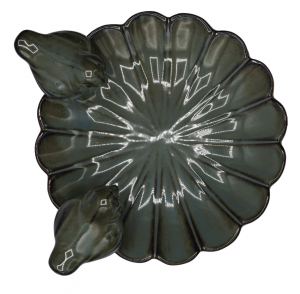 POIDEŁKO CERAMICZNE Z PTAKAMI ZIELONO-SZARE DUŻE 25,5x25,5x12 cm