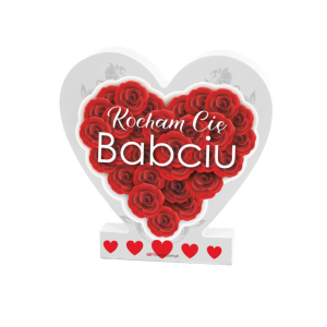 Drewniana tabliczka serce z podstawką wzbogacona lakierem UV z napisem Kocham Cię Babciu  14.8x15x1,5 cm