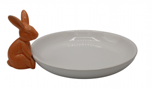 TALERZYK CERAMICZNY BIAŁY Z MORELOWYM KRÓLICZKIEM 21,7x18x9 cm