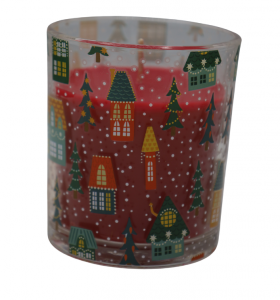 ŚWIECZKA W SZKLE CZERWONA AROMATIC WOOD & GINGER DUŻA 9x9x10 cm