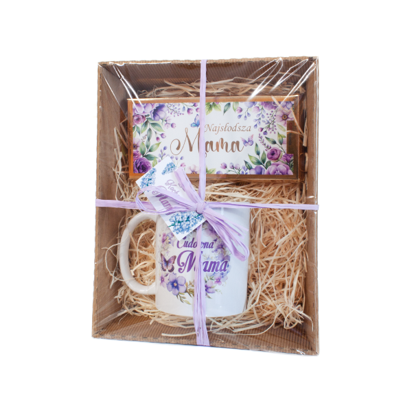 Zestaw "DLA CUDOWNEJ  MAMY" - kubek + czekolada -LAWENDA