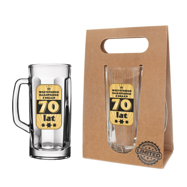 Kufel do piwa w ozdobnym opakowaniu eco z napisem "70 lat". 650 ml