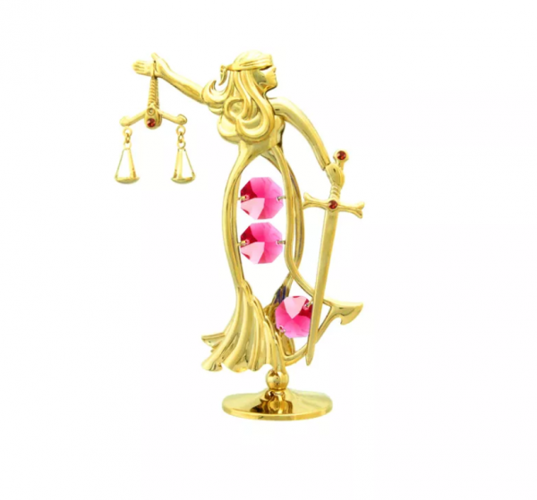 Pozłacana figurka z kryształkami STRASS Swarovski. Wys.12 cm. Temida
