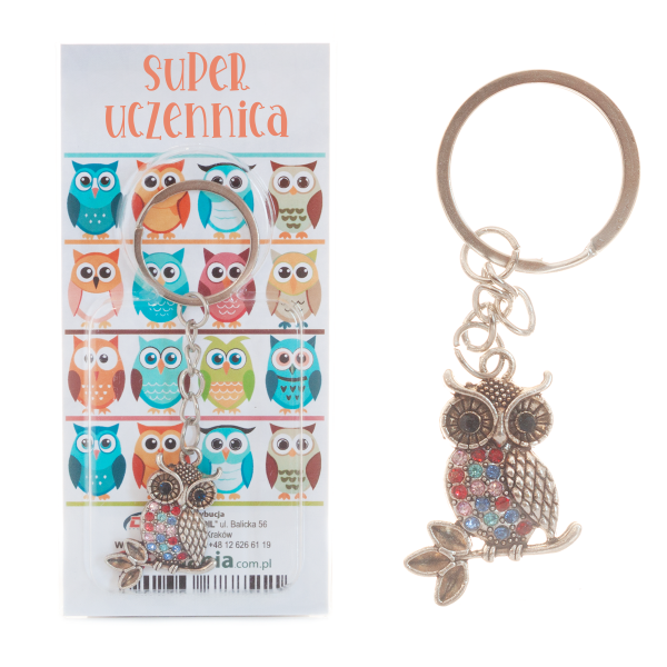 Breloczek do kluczy sowa mix kolorów &quot;Super uczennica&quot; 4.5x3cm