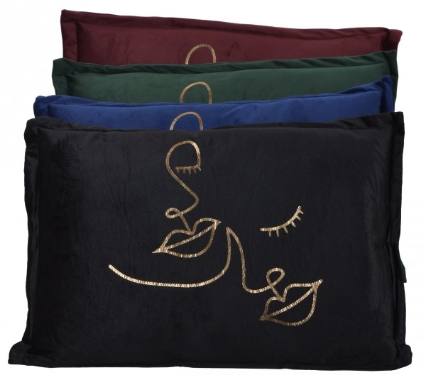 PODUSZKA PROSTOKĄTNA CZARNA WELUROWA ZE ZŁOTYM WZOREM 40x60 CM